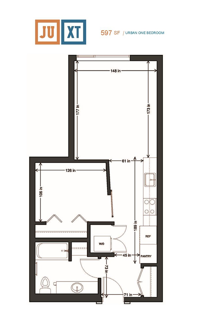 Urban 1 Bedroom 597 SF - JUXT